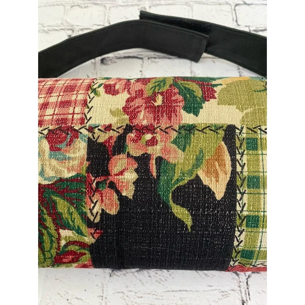 Vintage Lumbar Pillow Hook and Loop Back Strap Floral Patchwork Fabric 16